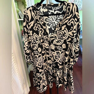 Fashion Nova Black and Beige Floral Peplum Blouse